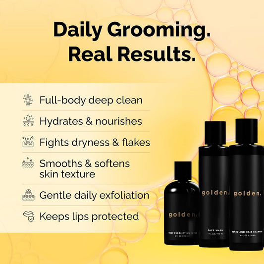 Golden Grooming The Unbearded Bundle – Clean Face & Fresh Skin Essentials For Black Men | Beard & Hair Shampoo, Body Wash, Balm & More!