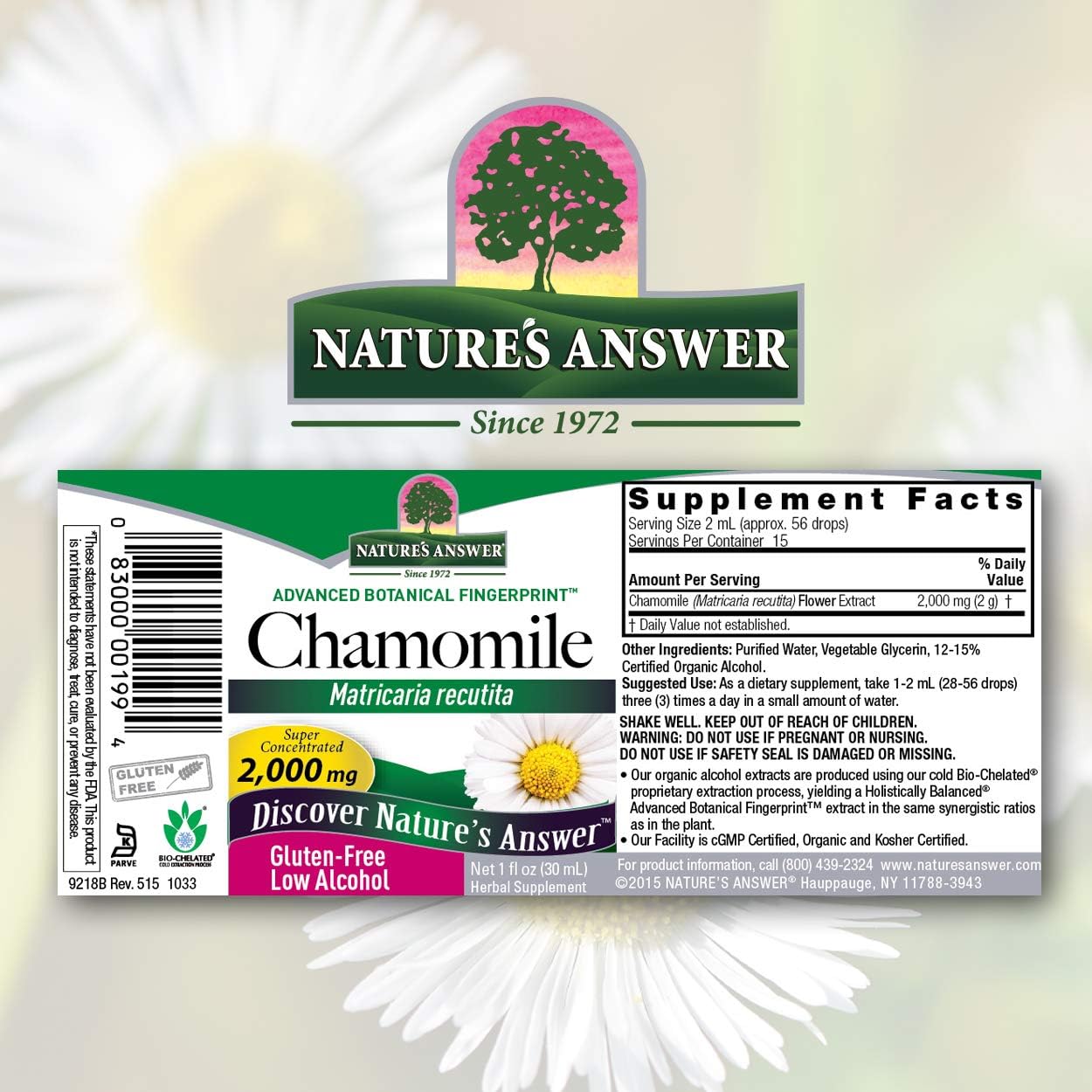 Nature's Answer Chamomile ower with Organic-Alcohol 2000mg 1 Extract | Relaxation Support | Digestion Support | Gluten-Free, Non-GMO, Vegan, No Aritificial avors or Preservatives | Single Count
