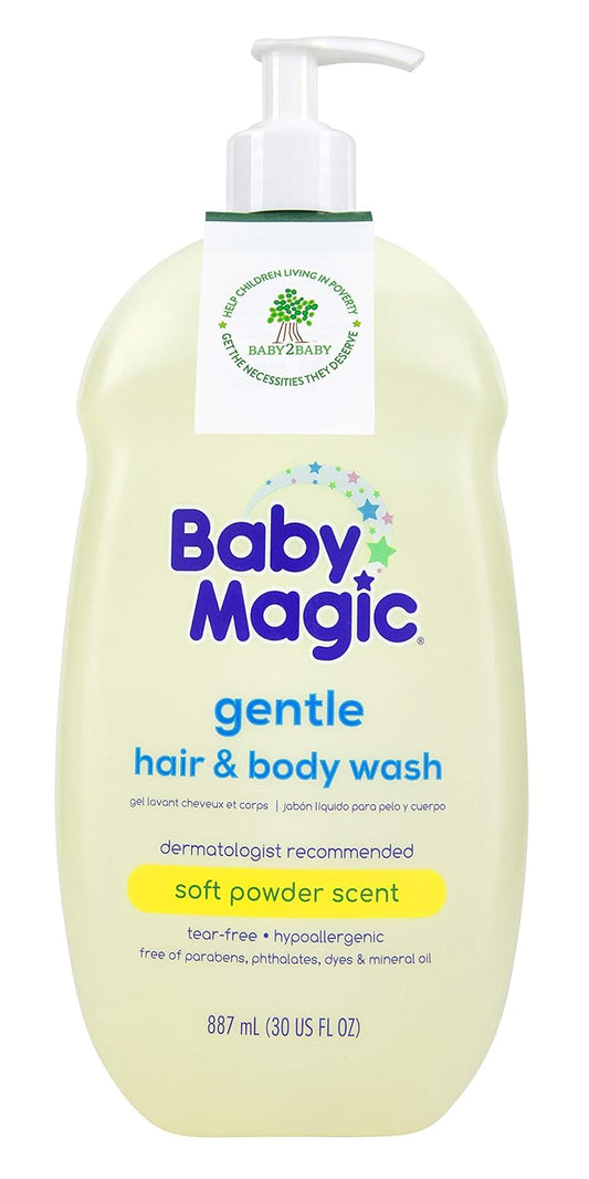 Baby Magic Gentle Hair & Body Wash, Soft powder scent, 30 Fl Oz, Pack of 4, With nourishing Calendula and Coconut Oil