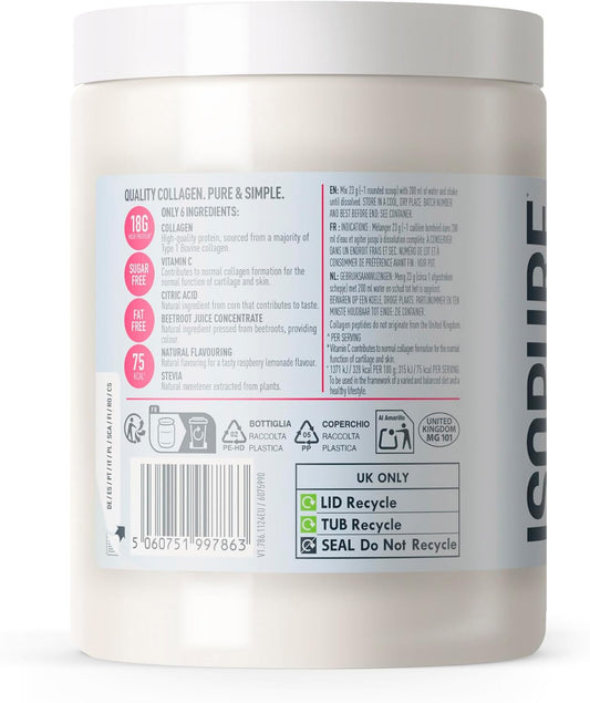 Isopure Collagen Powder Raspberry Lemonade Flavour With Vitamin C For Skin & Joint Support – 20 G Collagen Per Serve, Sugar-Free, No Artificial Flavours Or Sweeteners – 345 G