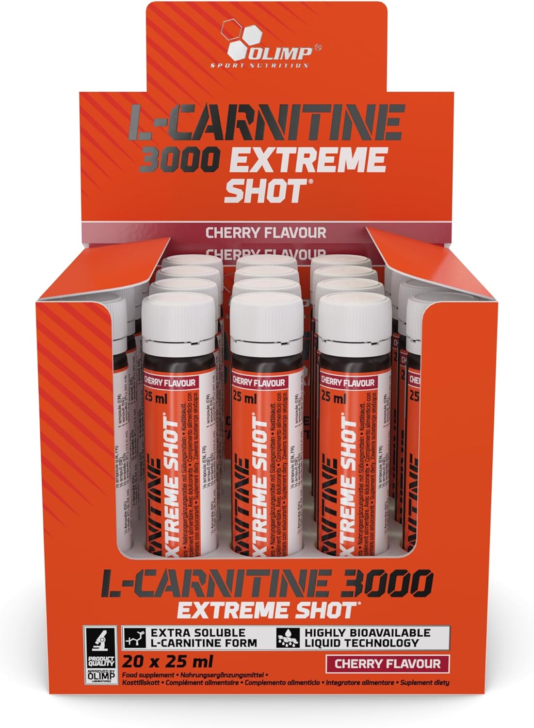 Olimp Sport Nutrition Olimp Labs L-Carnitine 3000 Extreme Shots, Cherry Flavour, Pack Of 20 Ampoules