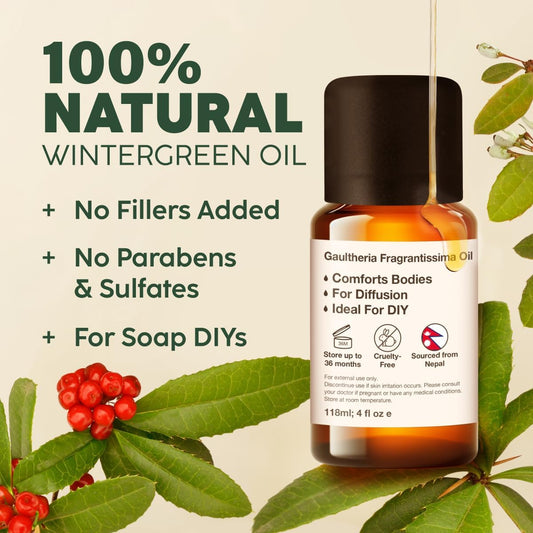 Kukka Wintergreen Essential Oil - 100% Pure Natural Wintergreen Oil For Body Comfort Diffuser Diy Soap Making Scent - Fresh Minty & Crisp For A Refreshing Aromatherapy Experience (0.34 Fl Oz)