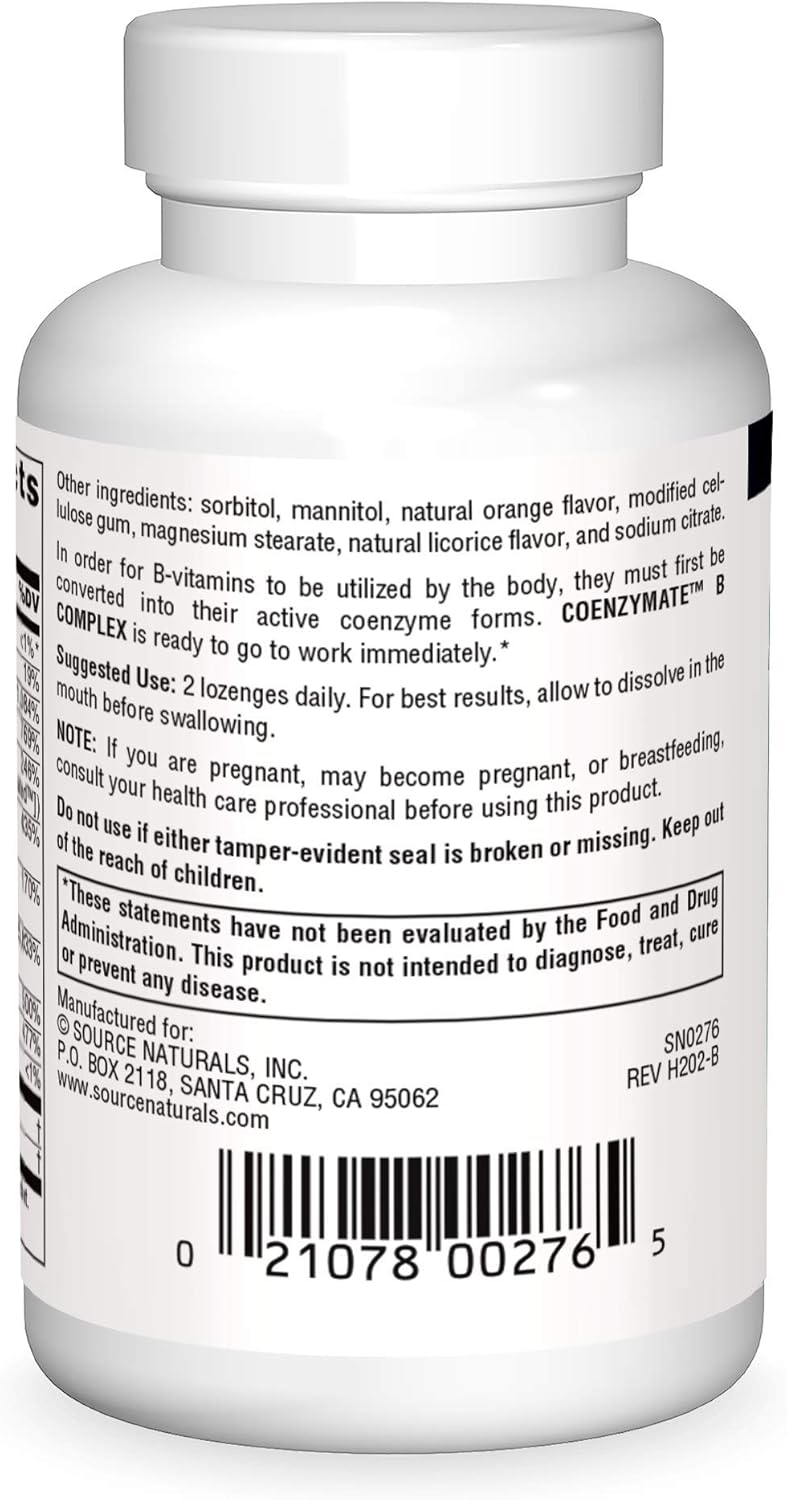 Source Naturals Coenzymate B Complex - Orange avor That Melts in Mouth - B Vitamins - 120 Lenges