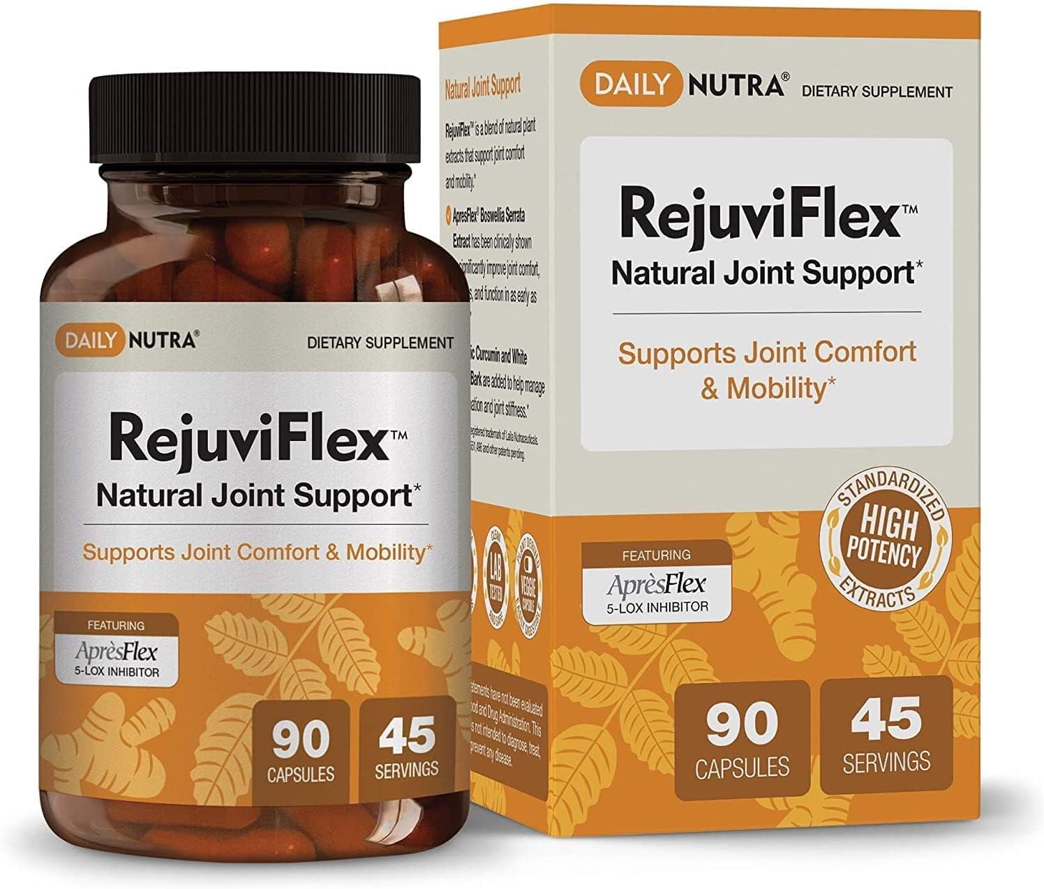 DailyNutra RejuviFlex - Natural Joint Supplement w/ApresFlex Boswellia AKBA, Turmeric Curcumin, Piperine & White Willow Bark - for Function of Hands, Knees, Overall Joint Health (90 Capsules)