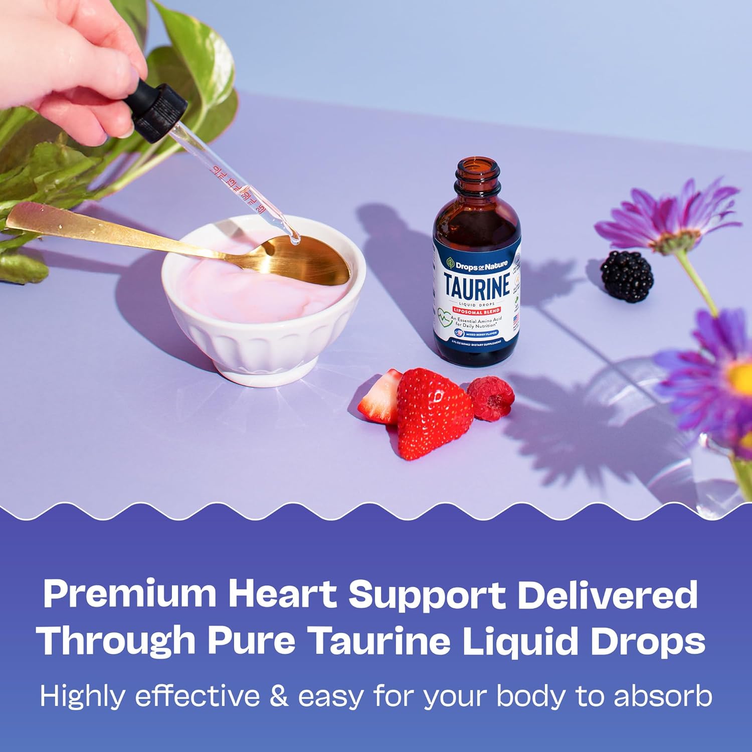 Taurine Supplement Liquid Drops – Vegan Alternative To Capsules & Powder – Complements Glycine And L'Theanine – Free-Form Amino Acids Supplement For Heart Wellness, Energy & Focus (Mixed Berry, 60 Ml) : Health & Household