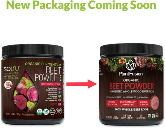 Plantfusion Organic Beet Root Powder - Superfood Beet Supplement to Support Blood Flow & Circulation - Fermented Whole Food Nutrition - Non-GMO, Vegan, Gluten-Free, 6.34 oz 30 Servings