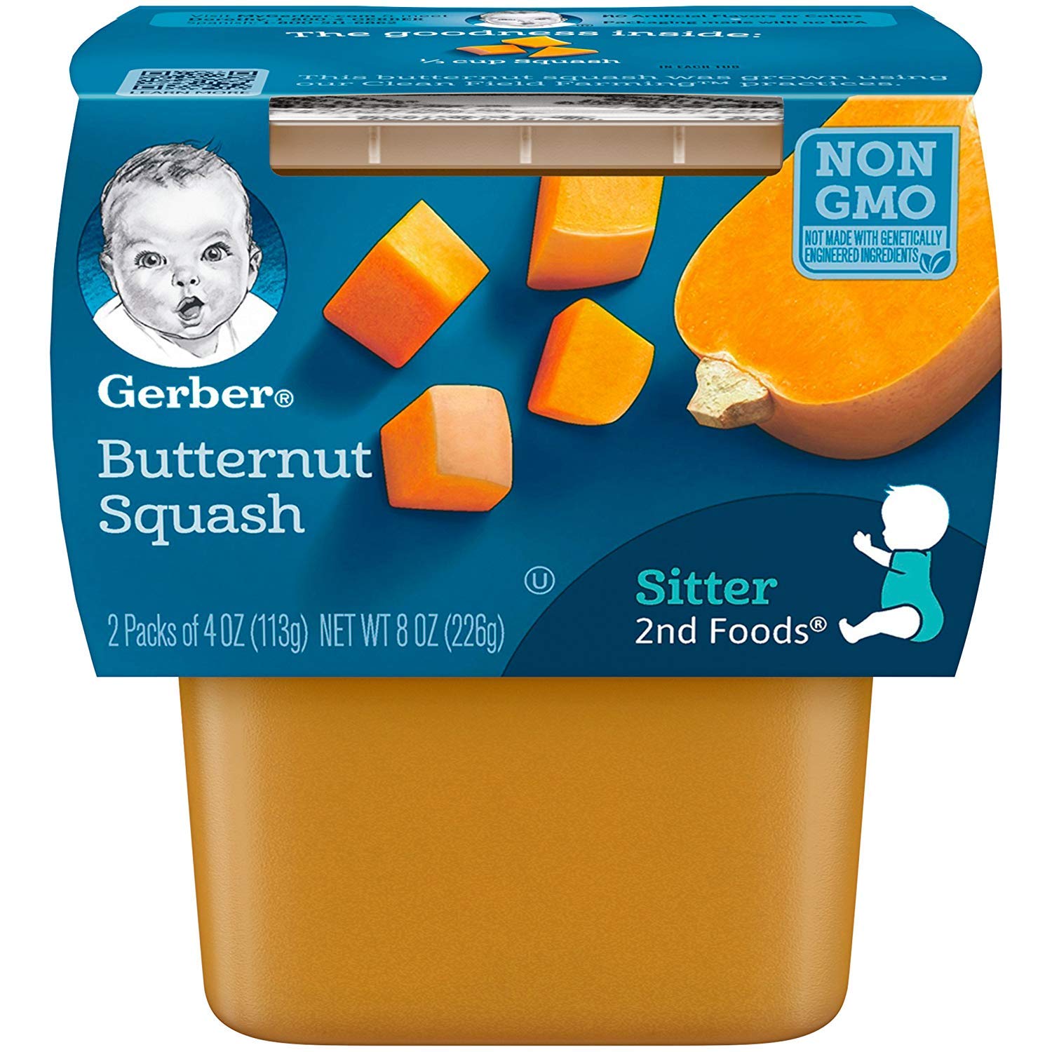 Gerber 2Nd Food Baby Food Butternut Squash Puree, Natural & Non-Gmo, 4 Ounce Tubs, 2-Pack (Pack Of 8)