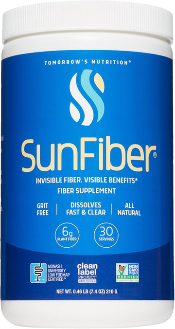 Tomorrow'S Nutrition, Sunfiber, Prebiotic Fiber Supplement For Digestive Health, Low Fodmap, Gluten-Free, Unflavored, 30 Servings