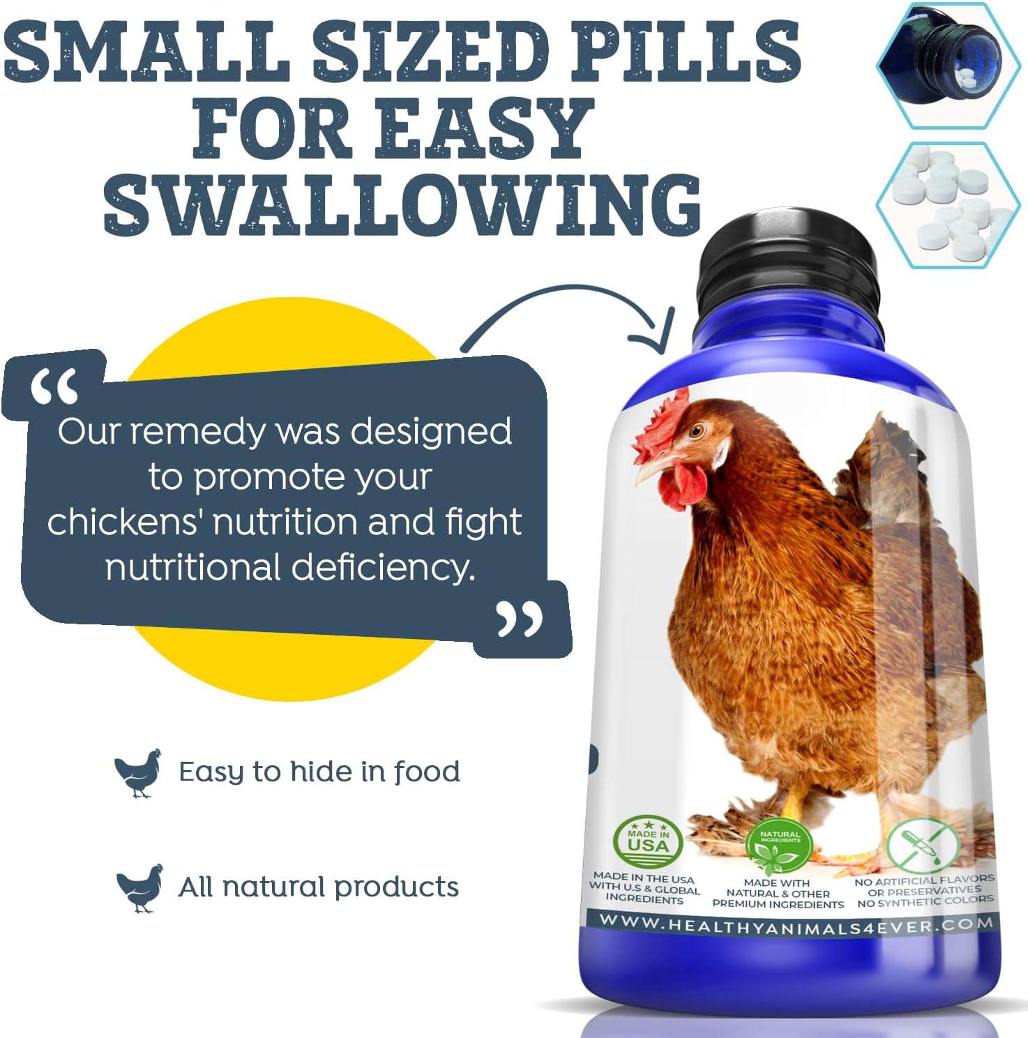 Healthy Animals 4Ever All-Natural Chicken Nutritional Deficiency Supplement - Natural Support for Nutritional Deficiency - Homeopathic & Highly Effective - 300 Chicken Vitamin Tablets