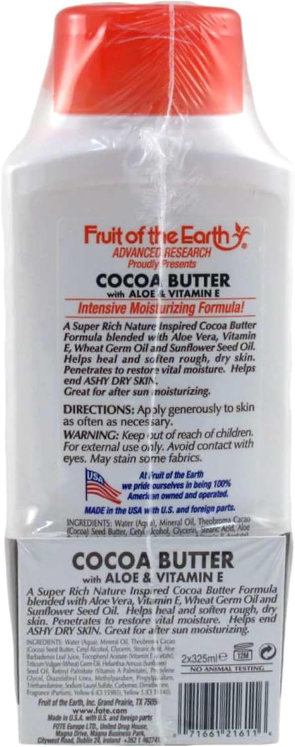 Fruit of Earth Bogo Lotion Cocoa Butter With Aloe & Vitamin-E 11 oz. (Twin Pack) : Beauty & Personal Care