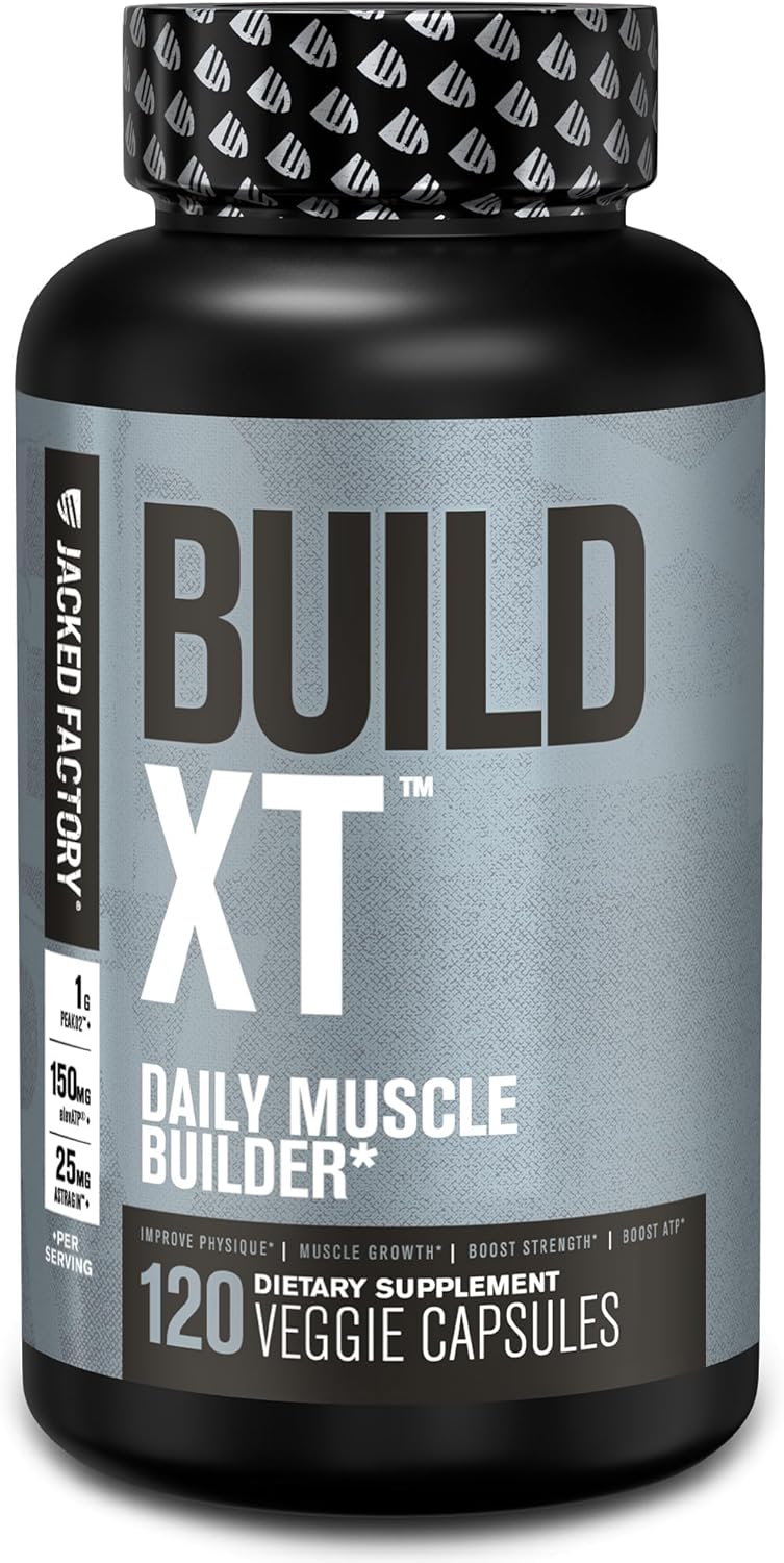 Jacked Factory Build-Xt Daily Muscle Builder & Performance Enhancer - Muscle Building Supplement For Muscular Strength & Growth | Trademarked Ingredients Peak02, Elevatp, & Astragin - 120 Veggie Pills