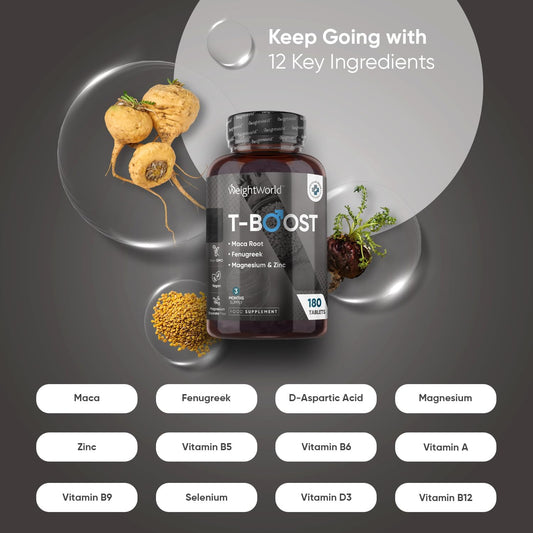 Testosterone Supplements For Men - 180 Vegan Tablets (3 Months Supply) - 12 Well-Known Ingredients Like Maca, Fenugreek, Zinc, Magnesium, Vitamin D, D-Aspartic & Selenium - Test Boosters For Men