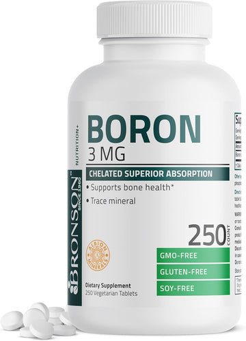 Bronson Boron 3 Mg Chelated Superior Absorption Supports Bone Health Trace Mineral, Non-Gmo, 250 Vegetarian Tablets