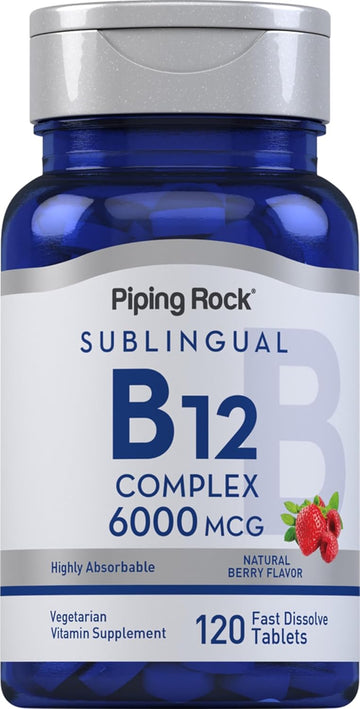 Piping Rock Vitamin B12 | 6000 mcg | 120 Fast Dissolve Tablets | Berry Flavor Methylcobalamin B-12 Supplement | Vegetarian, Non-GMO, Gluten Free