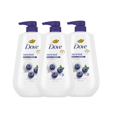 Dove Body Wash 3 Count Unwind Blueberry & Moon Milk For 24Hr Lotion-Soft Skin Moisturizing Skin Cleanser With No Sulfates No Parabens