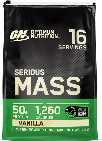 Optimum Nutrition Serious Mass Weight Gainer Protein Powder, Vitamin C And Zinc For Immune Support, Vanilla, 12 Pound (Packaging May Vary)