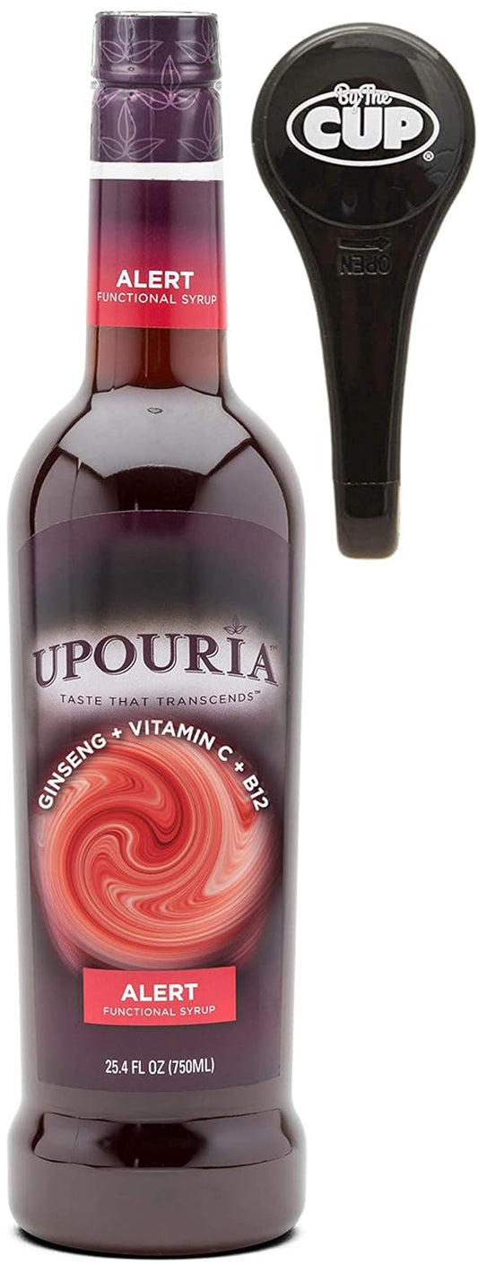 Upouria Alert Functional Syrup 100% Vegan and Gluten-Free, 750 mL Bottle - Coffee Syrup Pump Included