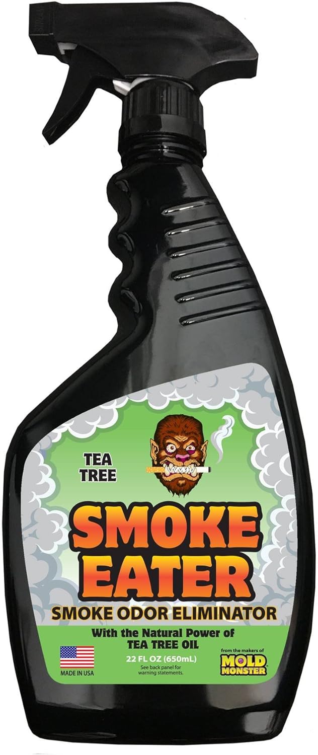 Smoke Eater - Breaks Down Smoke Odor at The Molecular Level - Eliminates Cigarette, Cigar or Pot Smoke On Clothes, in Cars, Boats, Homes, and Office - 22 oz - Also Works in Washers (Tea Tree Oil)