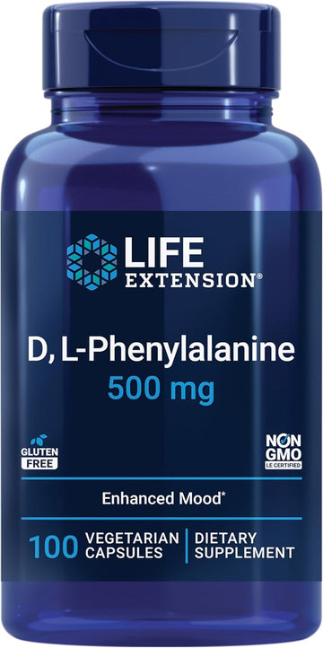 Life Extension D, L-Phenylalanine Capsules, 500 Mg – Supports Mood Health, Promotes Neurotransmitter Health – Gluten-Free, Non-Gmo, Vegetarian – 100 Capsules