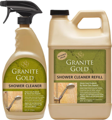 Granite Gold Shower Cleaner Spray For for Quartz, Granite, Marble, Ceramic, and Other Stone Tub Surfaces, 64 Fl Oz & 24 Fl Oz