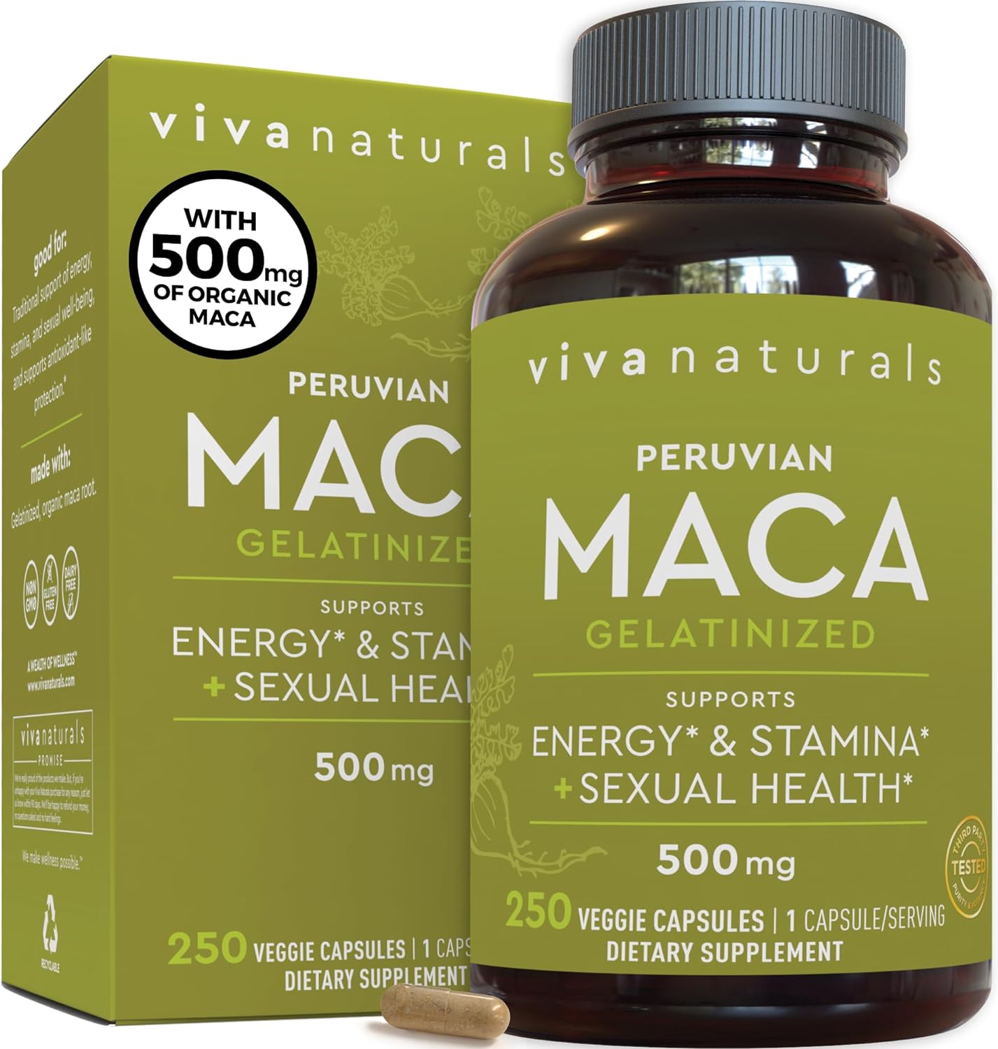 Peruvian Maca Root Supplement For Women & Men, 500Mg - Traditionally Used To Support Sexual Well-Being, Stamina & Endurance - 250 Yellow Maca Root Powder Capsules