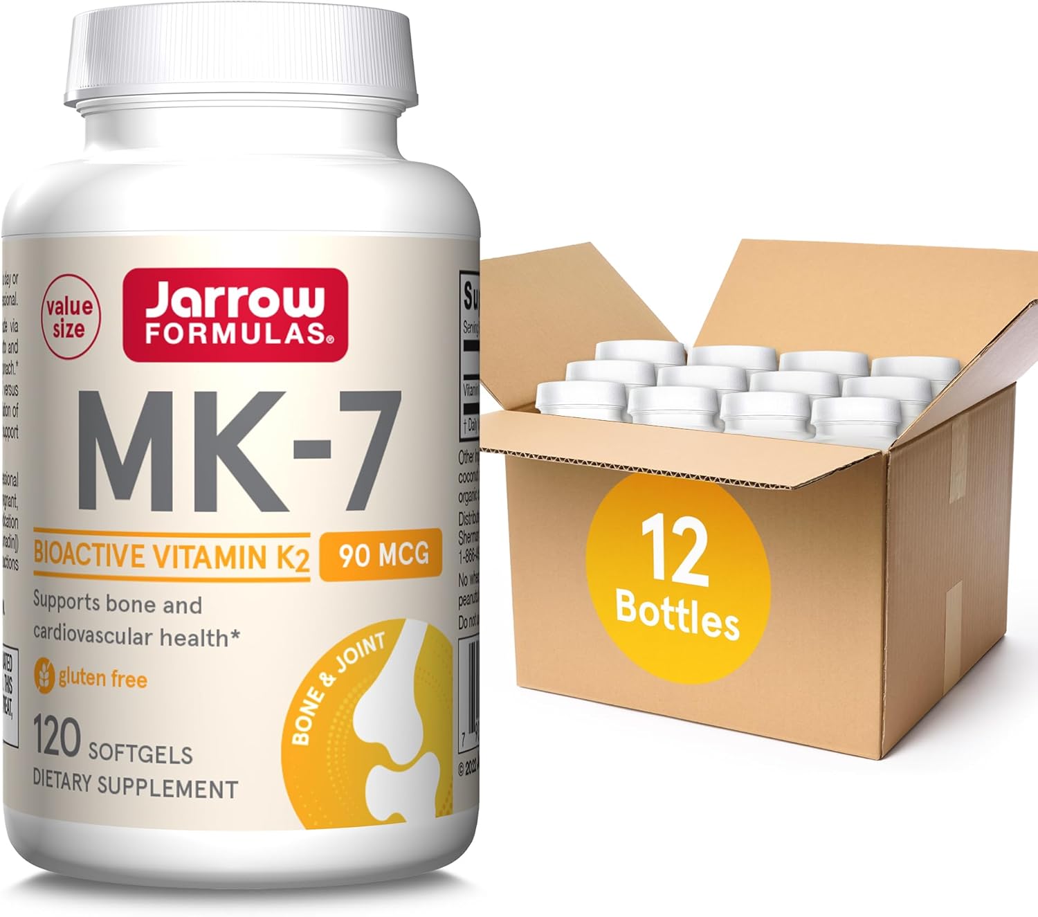 Jarrow Formulas Mk-7 90Mcg-Bioactive Form Of Vit K2-120 Servings(Softgels)-For Bone & Cv Health-Vit K2 Mk-7 Dietary Supp-K2 Vit Supp Mk-7-Gluten Free,12 Pack