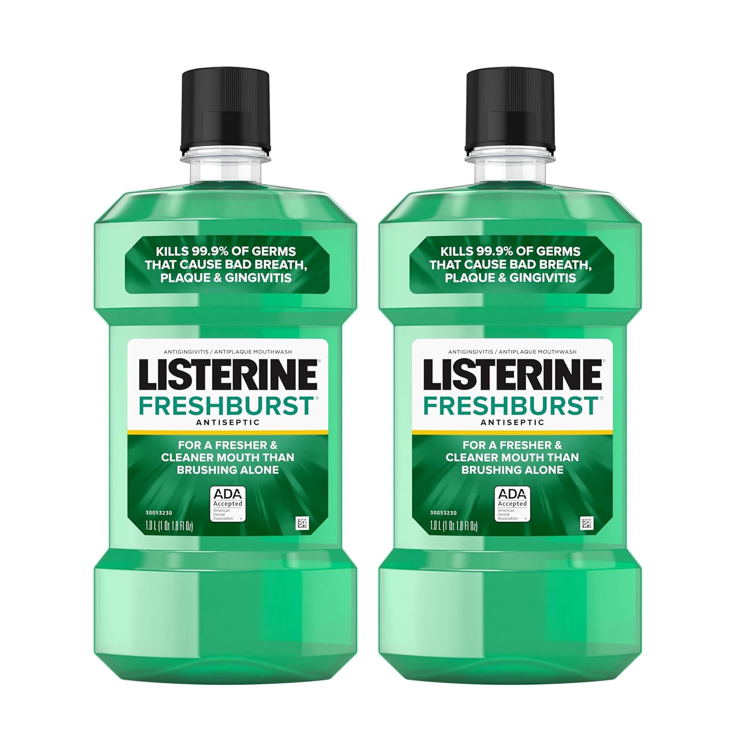 Listerine Freshburst Antiseptic Mouthwash For Bad Breath, Kills 99% Of Germs That Cause Bad Breath & Fight Plaque & Gingivitis, Ada Accepted Mouthwash, Spearmint, 1 L, Pack Of 2