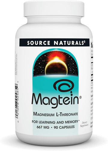 Source Naturals Magtein Magnesium L-Threonate 667Mg Supports Focus, Mood, Healthy Memory, Cognitive Function, Sleep* - 90 Capsules