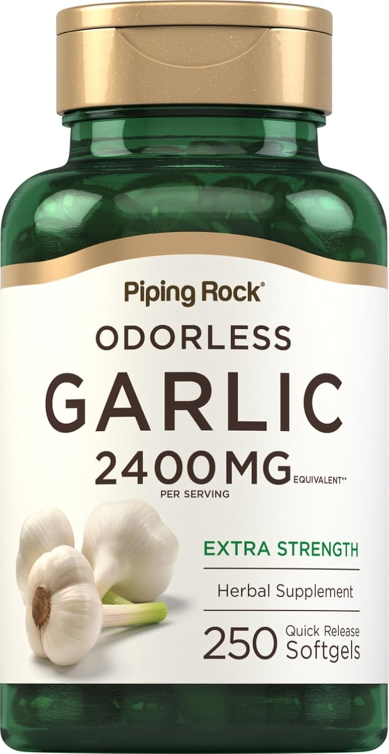 Piping Rock Odorless Garlic Softgel Capsules | 2400Mg | 250 Pills | High Potency Extract | Herbal Supplement | Non-Gmo, Gluten Free