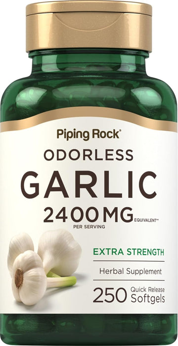Piping Rock Odorless Garlic Softgel Capsules | 2400Mg | 250 Pills | High Potency Extract | Herbal Supplement | Non-Gmo, Gluten Free