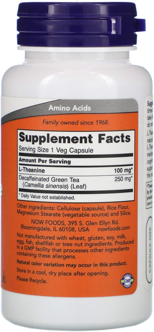 Now Foods Supplements, L-Theanine 100 Mg With Decaf Green Tea, Stress Management*, 90 Veg Capsules