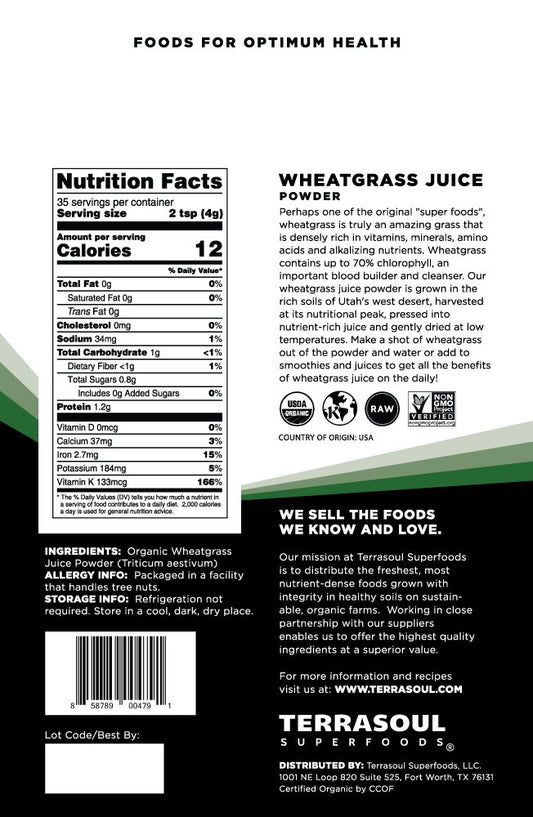 Terrasoul Superfoods Organic Wheat Grass Juice Powder, 5 Oz, Grown In Utah, Made From Nutrient Concentrated Juice, Revitalize With Green Nutrition: Smoothies, Detox Drinks, And Wellness Shots