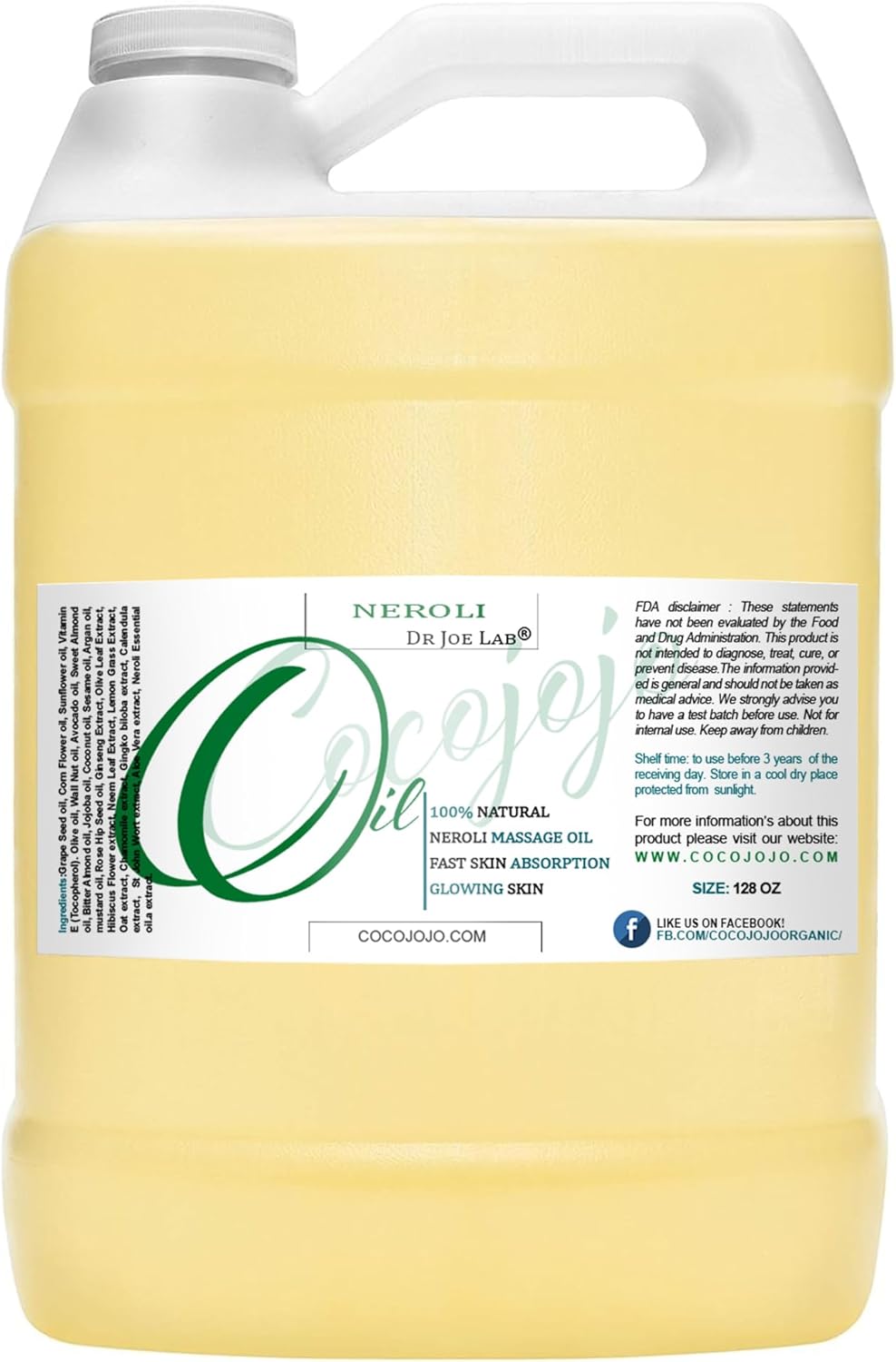 1 Gallon Neroli Essential Oil with Jojoba Oil,argan Oil, Emu Oil, Sweet Almond Oil and Other Very Rich Ingredients for Massage