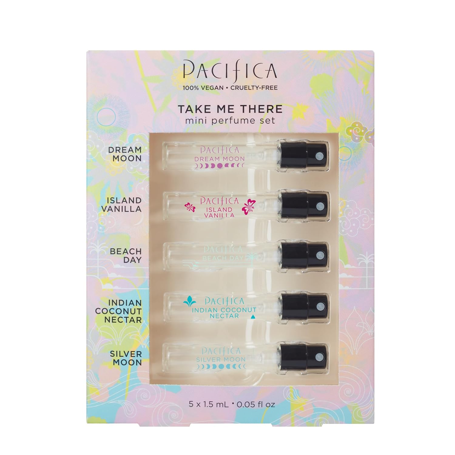 Pacifica Beauty, Take Me There Spray Perfume Trial Set, 5 Scents, Fragrance Sampler Gift Set, Natural & Essential Oils, Clean, Vegan & Cruelty Free