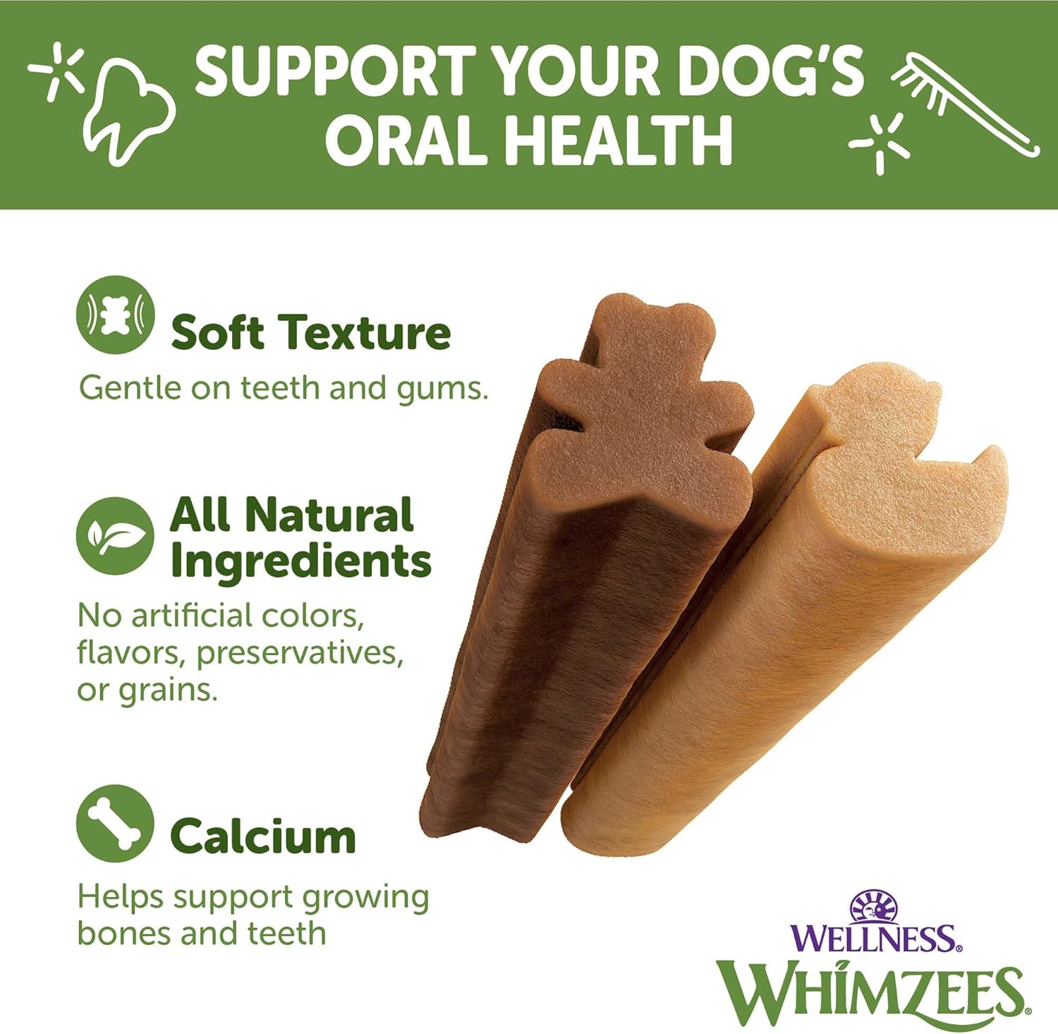 Whimzees by Wellness Dental Treats for Puppies, Natural, Grain Free, Helps to Clean Teeth, Freshen Breath, Reduce Tartar & Plaque, Longer Lasting Chew (M/L) : Pet Supplies