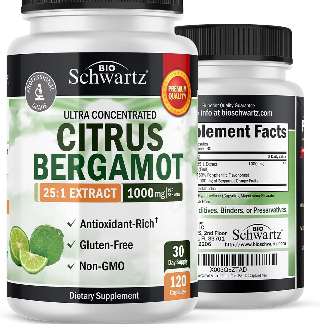 Citrus Bergamot Extract 1000mg - Ultra Concentrated 25:1 Extract for Enhanced Absorption and Bioavailability - Gluten-Free Non-GMO Vegan Supplement for Men & Women - Made in The USA - 120 Capsules
