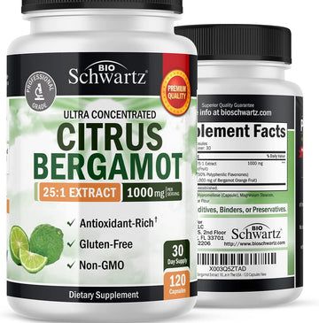 Citrus Bergamot Extract 1000Mg - Ultra Concentrated 25:1 Extract For Enhanced Absorption And Bioavailability - Gluten-Free Non-Gmo Vegan Supplement For Men & Women - Made In The Usa - 120 Capsules