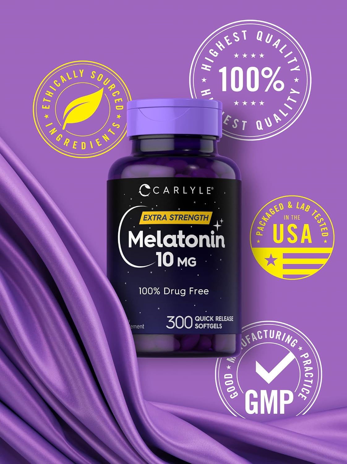 Carlyle Melatonin 10mg | 300 Softgels | Extra Strength Support for Adults | Non-GMO, Gluten Free Supplement : Health & Household