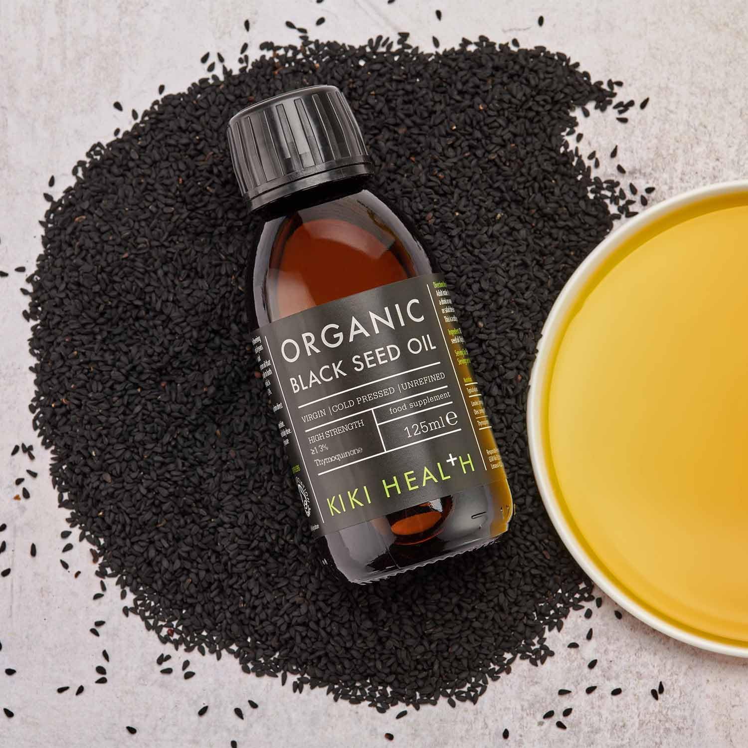 KIKI Health Organic Black Seed Oil | Cold Pressed | 2.4% Thymoquinone | Antioxidant for Immune Health, Brain Function, Joints, Digestion, Hair & Skin | Vegan, Gluten-Free, Non-GMO - 125ml : Amazon.co.uk: Grocery