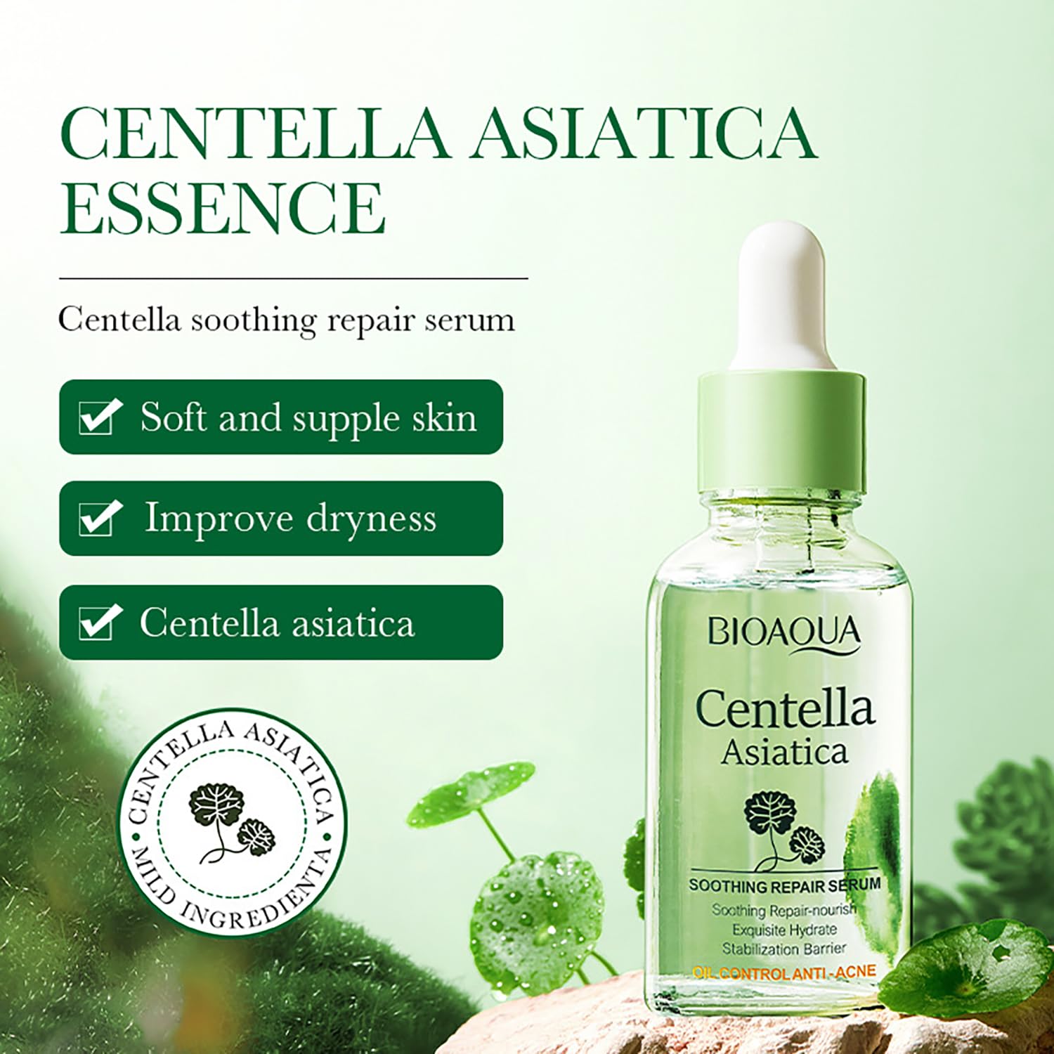 Bioaqua Centella Asiatica Soothing Repair Facial Serum Nourish Oil Control Anti-Acne Face Skin Care 30Ml / 1Fl.Oz : Beauty & Personal Care