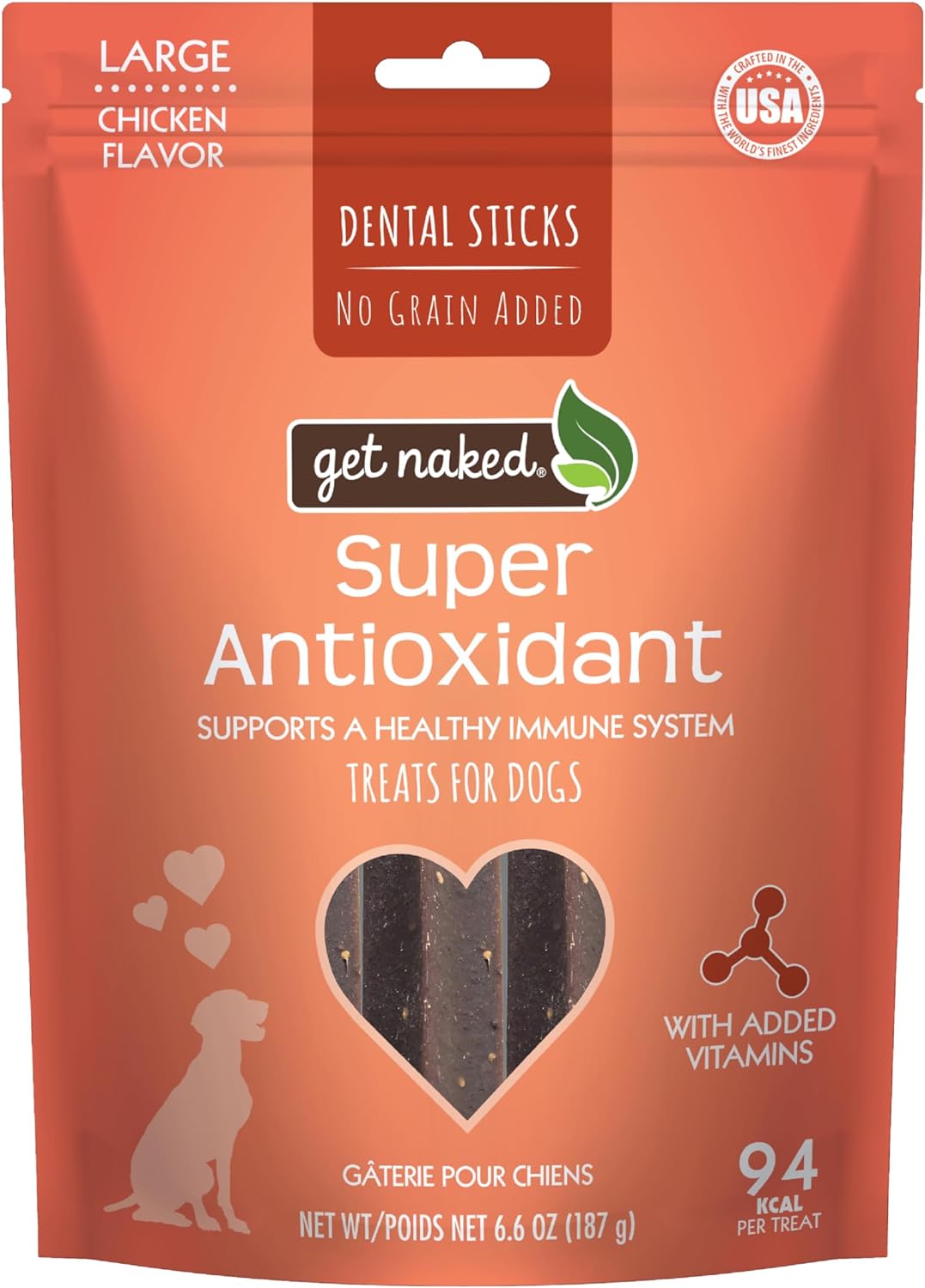 Get Naked Grain Free 1 Pouch 6.6 Oz Super Antioxidant Dental Chew Sticks, Large