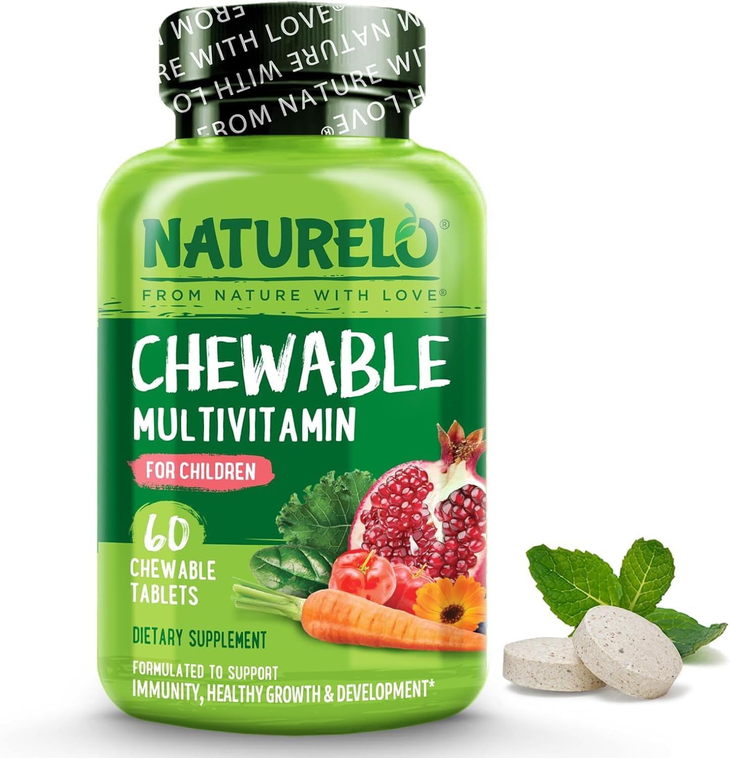 Naturelo Chewable Vitamin For Kids – Multivitamin With Whole Food Fruit Blend - 60 Tablets For Children