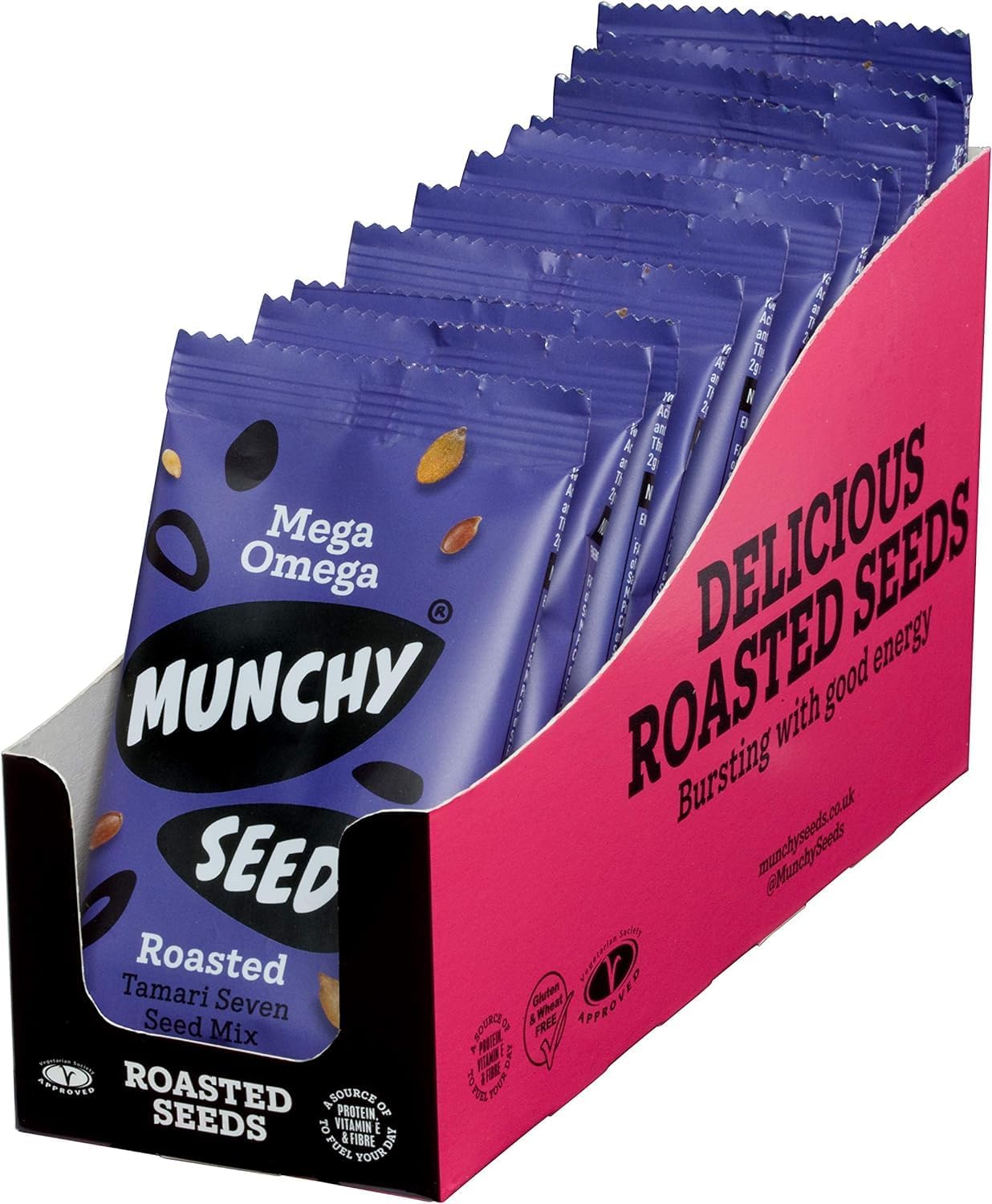 Munchy Seeds Mega Omega, 7-Seed Mix With Sunflower, Pumpkin, And Hemp, Protein Snack, Plant-Based Fibre & Vitamin E - 450G Mega Pack & Mild Chilli Sunflower, Pumpkin, Protein Snack - 450G