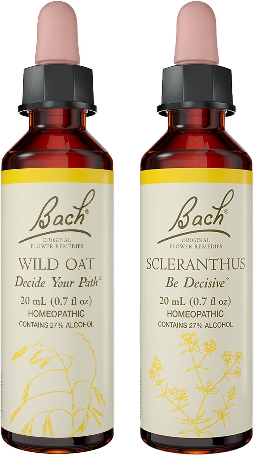 Bach Original Flower Remedies 2-Pack, "Decide Your Path" - Wild Oat, Scleranthus, Homeopathic Flower Essences, Vegan, 20mL Dropper x2, Empty Mixing Bottle x1