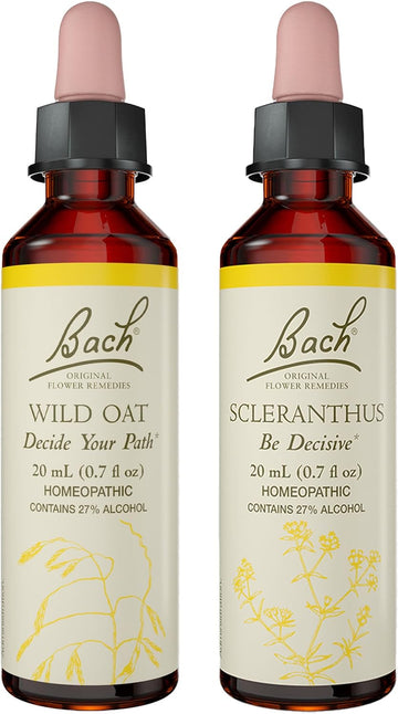 Bach Original Flower Remedies 2-Pack, "Decide Your Path" - Wild Oat, Scleranthus, Homeopathic Flower Essences, Vegan, 20mL Dropper x2, Empty Mixing Bottle x1
