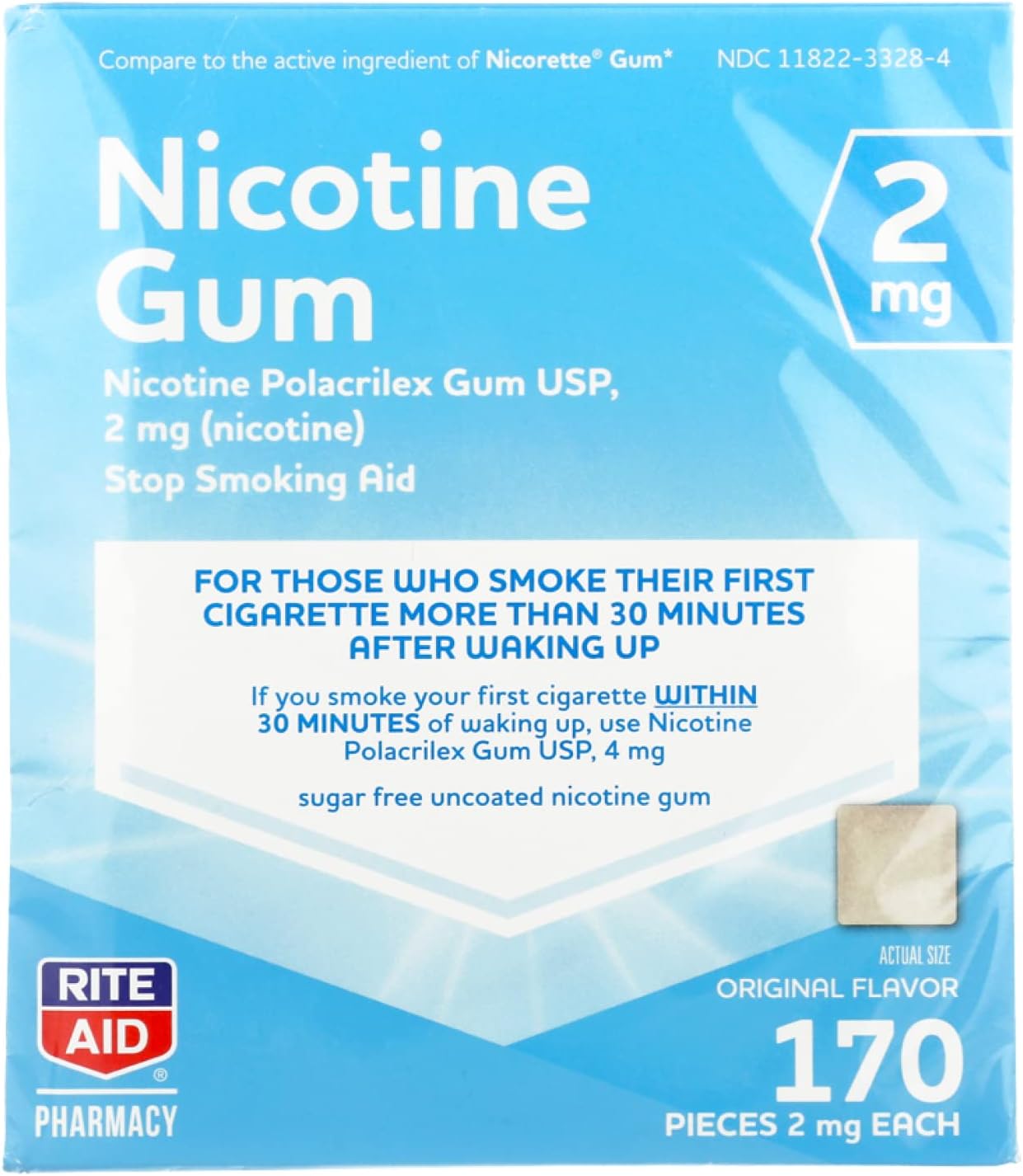 Rite Aid Nicotine Gum, 2Mg, Original Flavor - 170 Pieces | Quit Smoking Aid | Nicotine Replacement Gum | Stop Smoking Aids That Work | Chewing Gum To Help You Quit Smoking | Uncoated Nicotine Gum