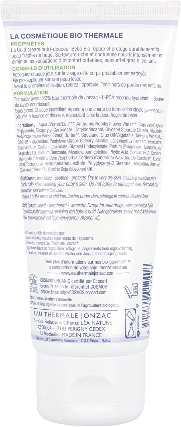 Eau Thermale Jonzac Organic Cosmetic Baby Care Nutri-Gentle Cold Cream, 100 Ml