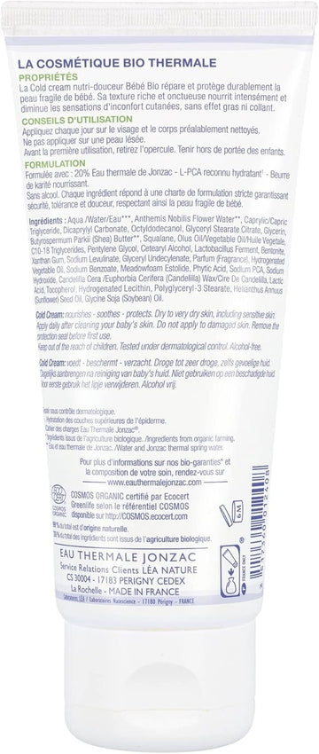 Eau Thermale Jonzac Organic Cosmetic Baby Care Nutri-Gentle Cold Cream, 100 Ml