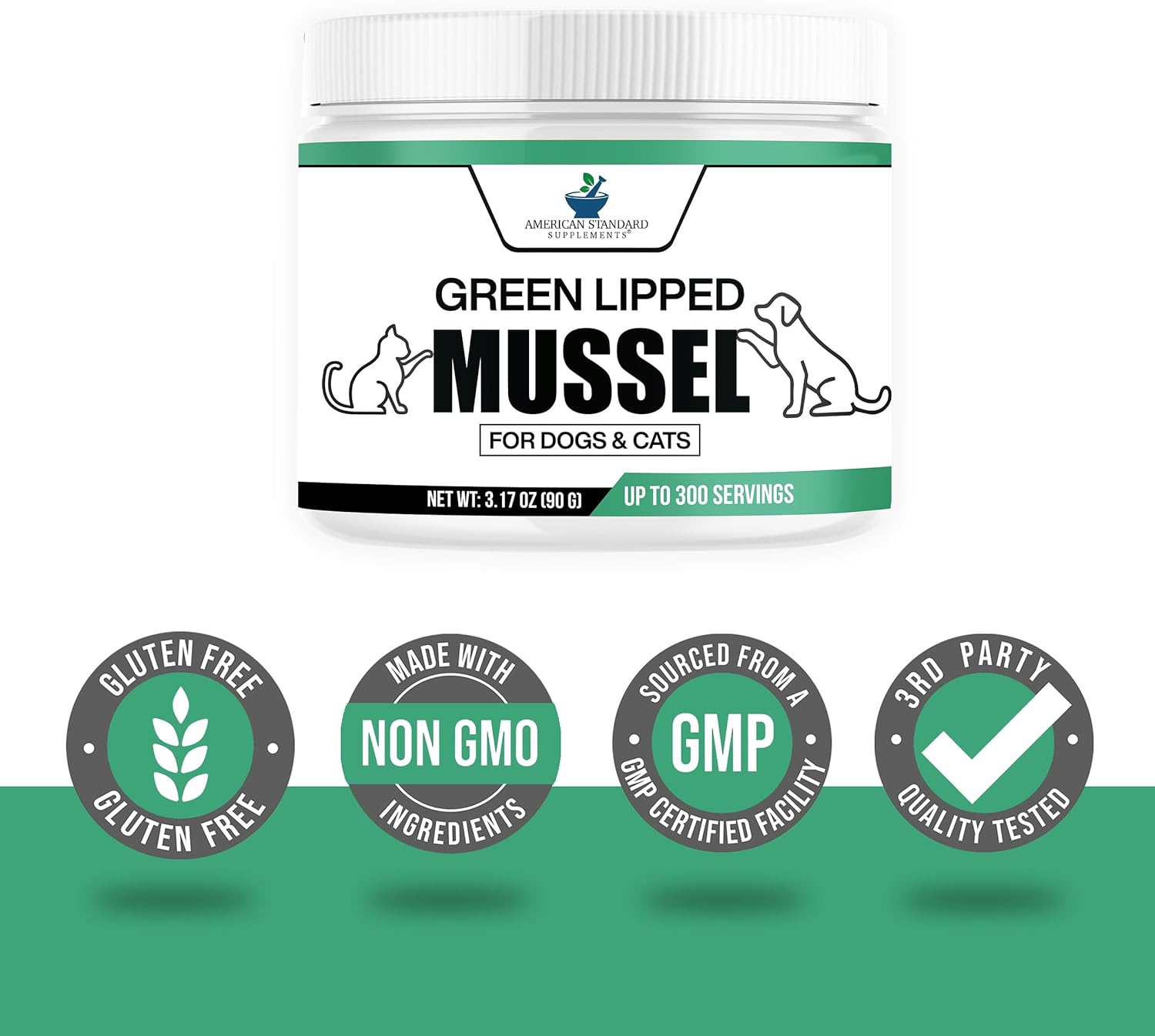 American Standard Supplements Green Lipped Mussel Powder For Dogs & Cats - Joint & Mobility Support - 3.17 Oz (90G)
