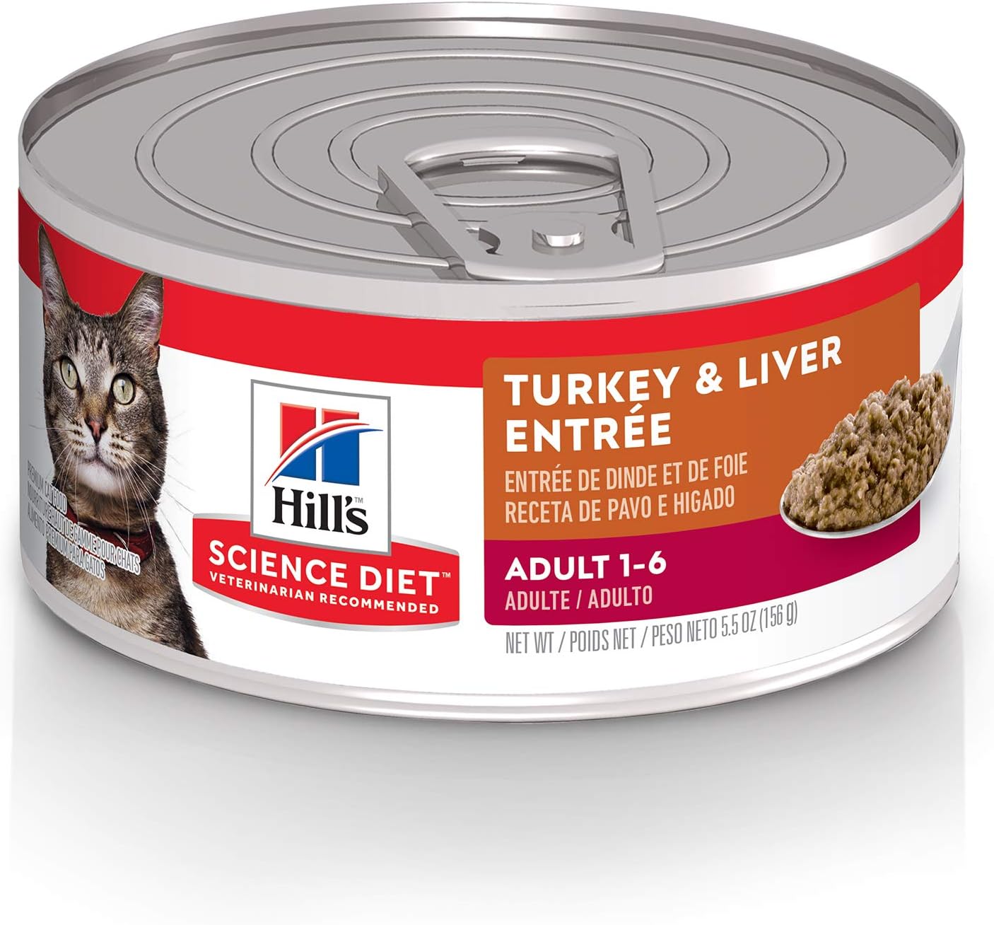 Hill'S Science Diet Adult 1-6, Adult 1-6 Premium Nutrition, Wet Cat Food, Turkey & Liver Minced, 5.5 Oz Can, Case Of 24